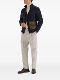 Brunello Cucinelli cable-knit cardigan in cashmere feather yarn with suede inserts
